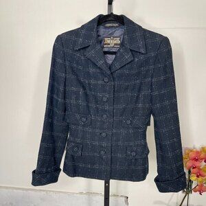 James b. Tan & Co. S Vintage Japan Blue Notched Lapel  Wool Plaid Pea Coat